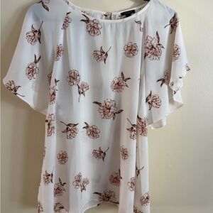 Ann Taylor White Blouse with Brown Floral Design
